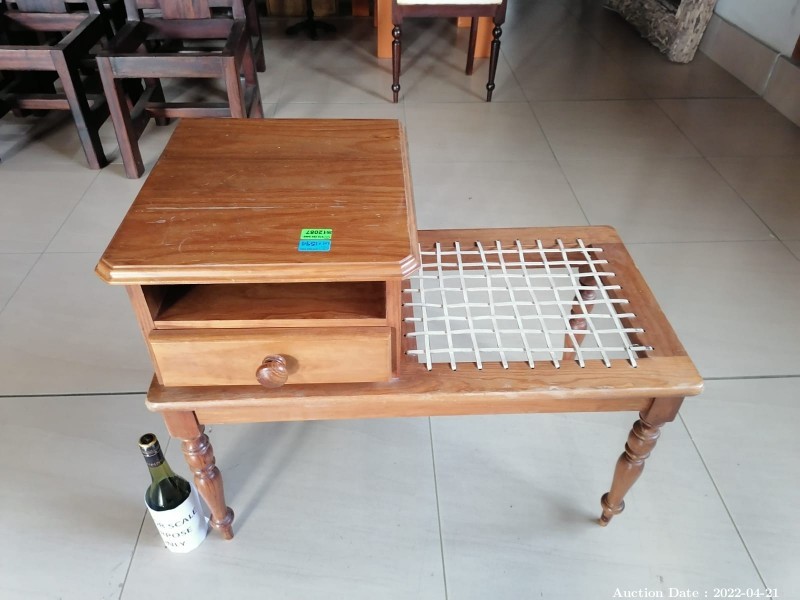 1594 - Riempie & Wood Telephone Table with Turned Legs