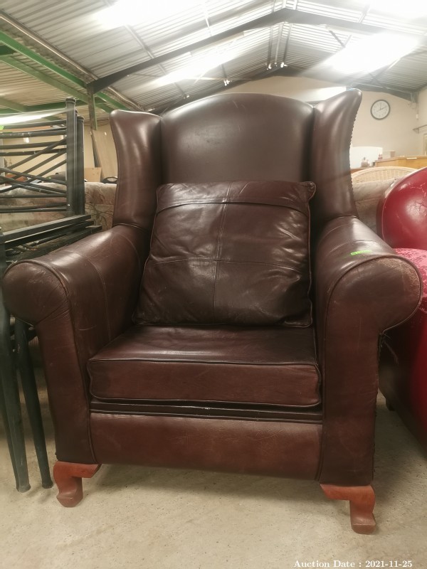 465 - Well-Loved Leather Armchair with Leather Cushion