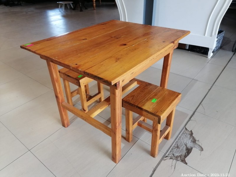 3804 - Solid Wood Table with 2 Stools