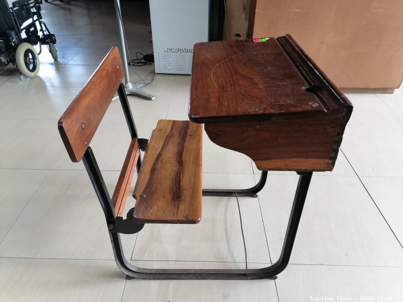 4968 - Solid Wood and Metal Vintage School Desk