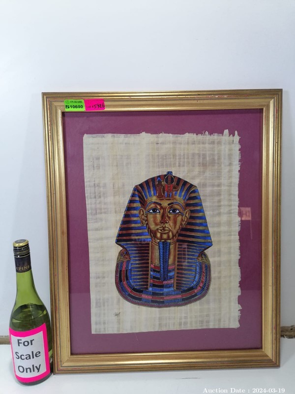 Lot 5926 - Framed Tutankhamen Mask on Papyrus