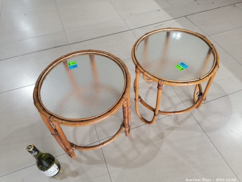 239 - Pair of Cane and Glass Side Tables