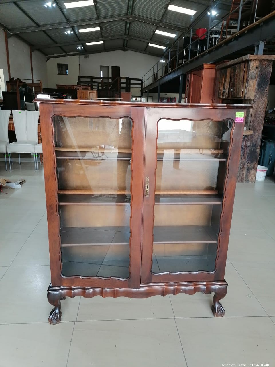 5062 - Solid Wood Display Cabinet with Glass Insert in the Doors and Ball and Claw Feet
