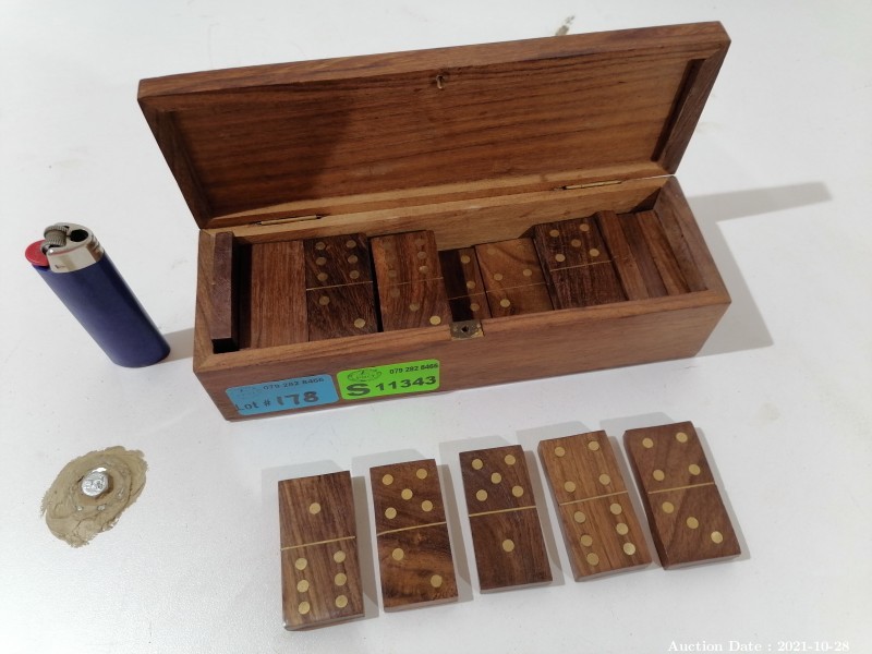 178 - Wooden Domino Set with brass Inlay