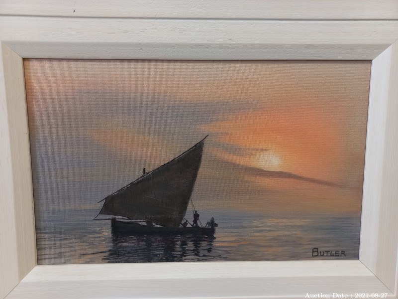 Lot 521 - \'Sunset Dhow\' - Oil on Board signed \'Butler\'