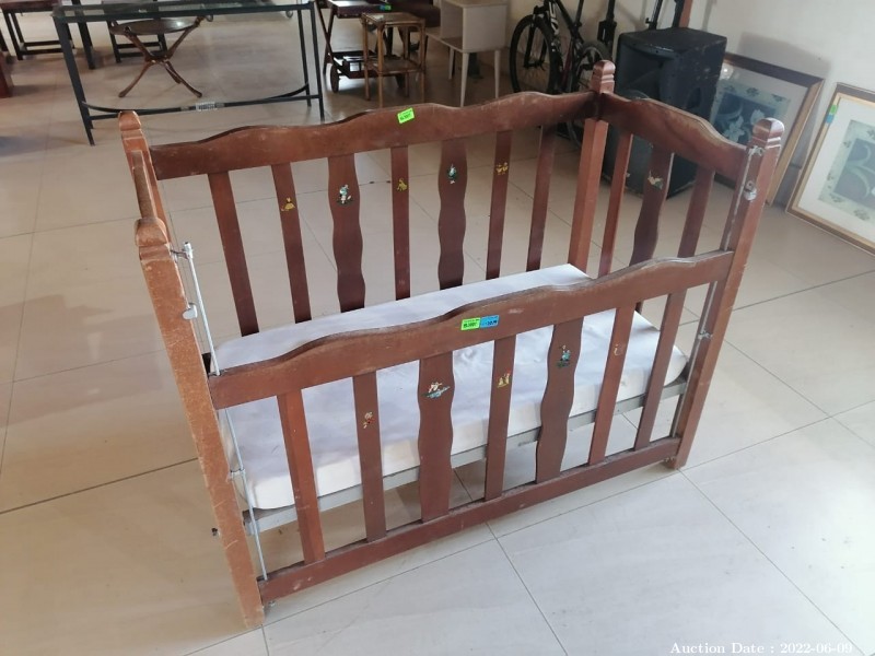 2019 - 1 x Solid Wood Baby Cot with Mattress
