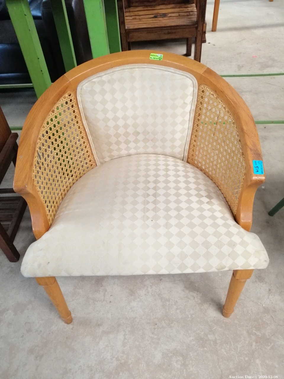 519 Elegant Oak and Rattan Upholstered Tub Chair