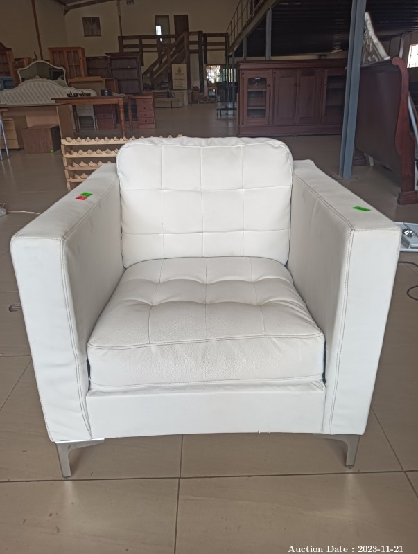 3784 - White Leatherette Armchair