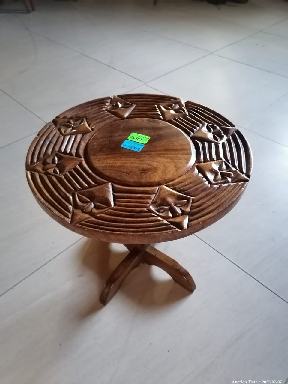 2312 - Small Round Side Table Solid Wood with Carving Details