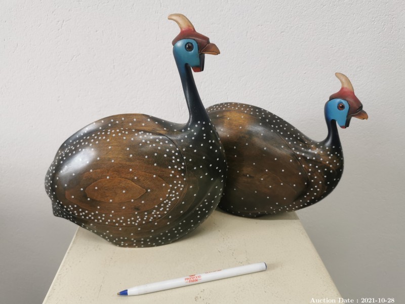 167 - Stunning Pair of Wooden Guineafowl by Feathers Gallery of Knysna