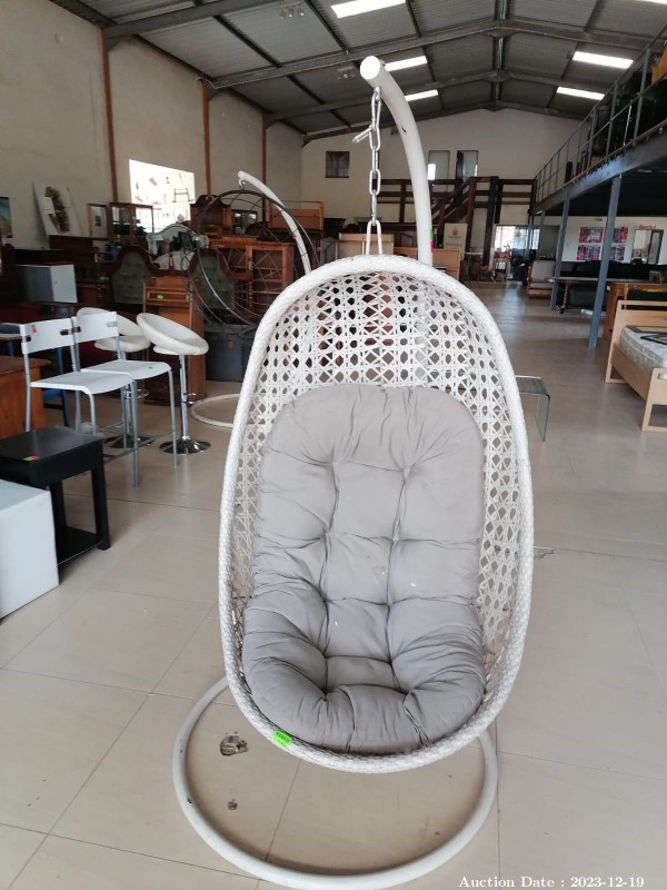 4236 - Round Hanging Rattan Chair with Cushion on Metal Stand