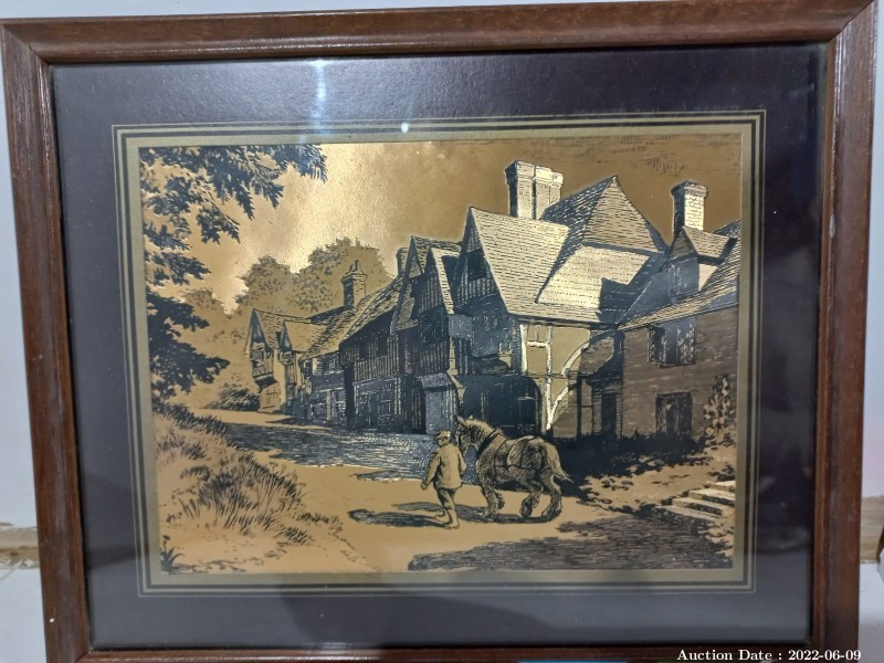 2034 - 1 x Attractive framed etching, gold & black 