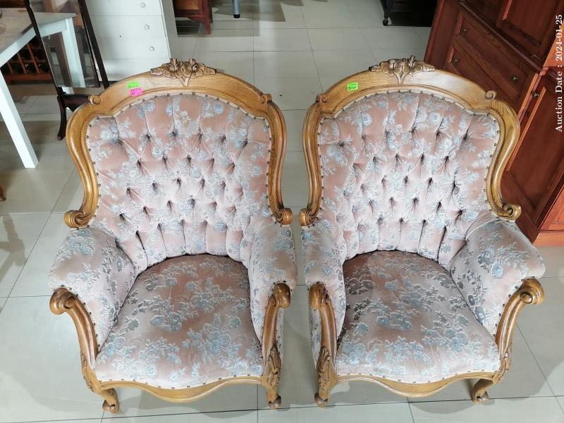 4933 - 2 Stunning Solid Wood and Upholstered Armchairs