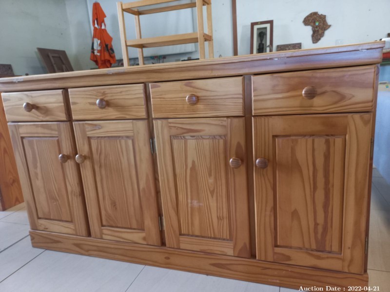 1579 - Stained Pine sideboard/cupboard w/ 4 Drawers and Cabinets