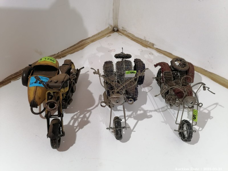 1278 - Assortment of Motorbike with Sidecar Wire & Metal Art