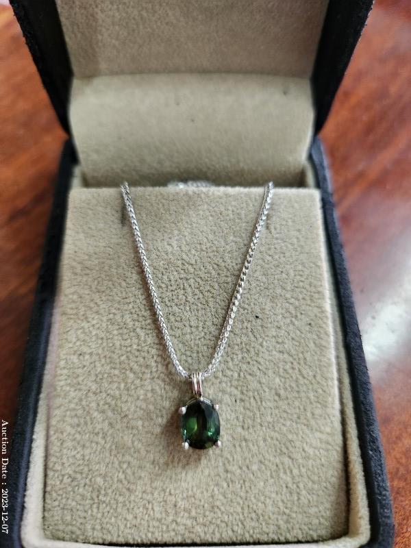 1001 - PLatinum Claw Pendant with Teal Green Sapphire and 9ct White Gold 45cm chain