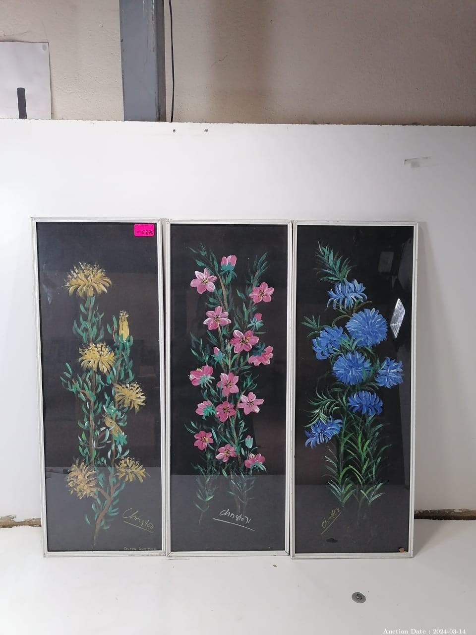 Lot 5870 - Set of 3 Floral Pastel Drawings