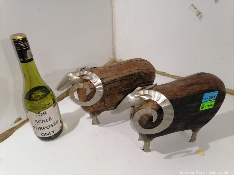 201 - Pair of Quirky Wooden Sheep Ornaments