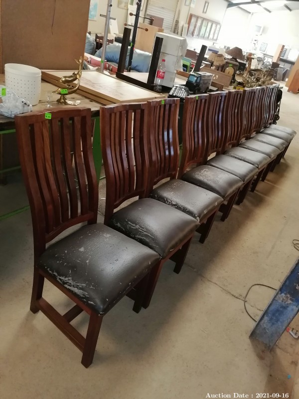 344A - 10 x Solid Sleeper-Wood Chairs in Red Rhodesian Teak with Upholstered Seats (Goes with Lot 344)
