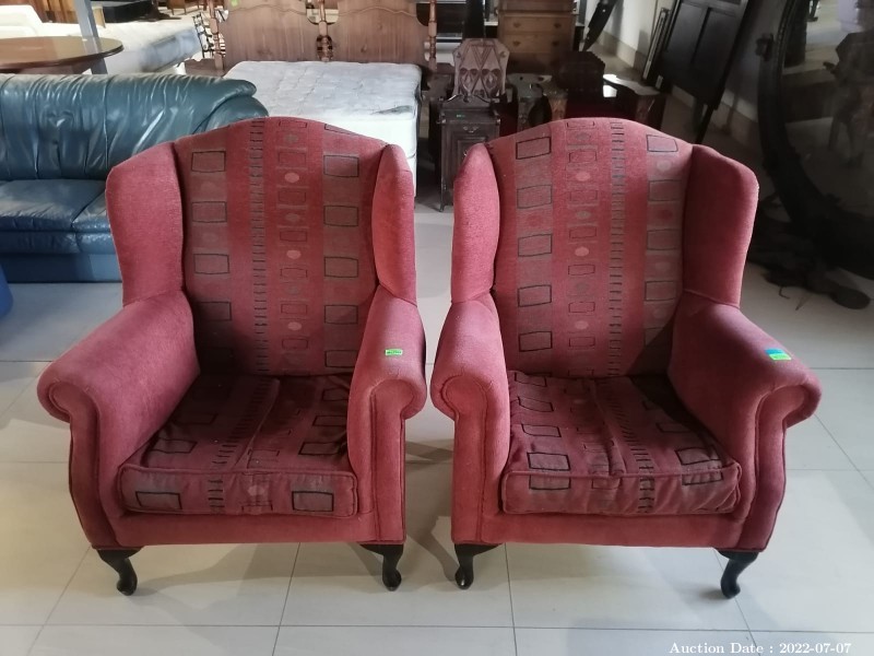 2341 - High Back Armchairs upholstered in Burgundy material (2)