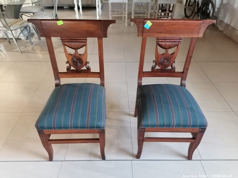1843 - 2 x Stunning Hardwood & Upholstered Chairs