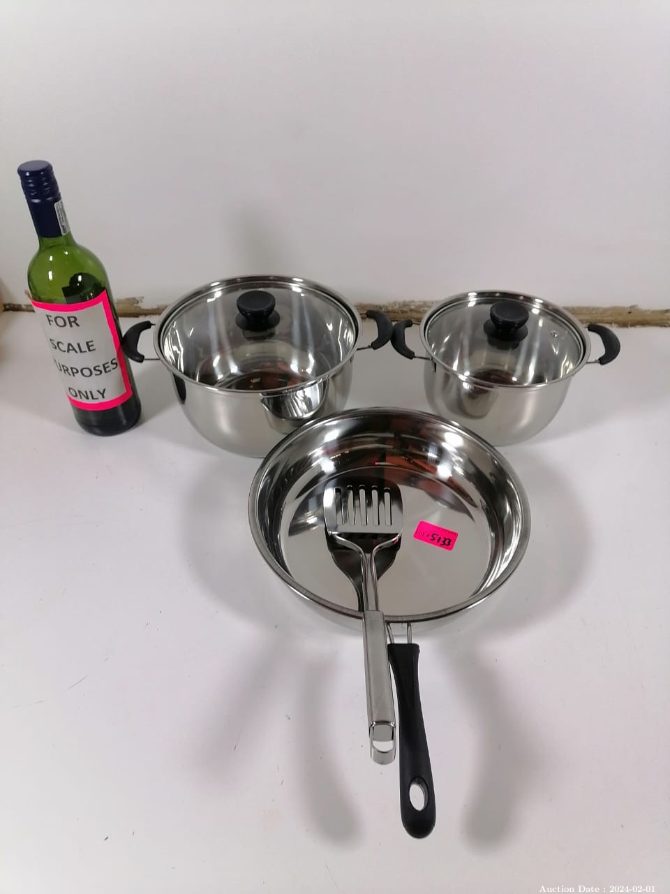 5134 - Stainless Steel Kitchenware - Pots, Frying Pan and Shovel