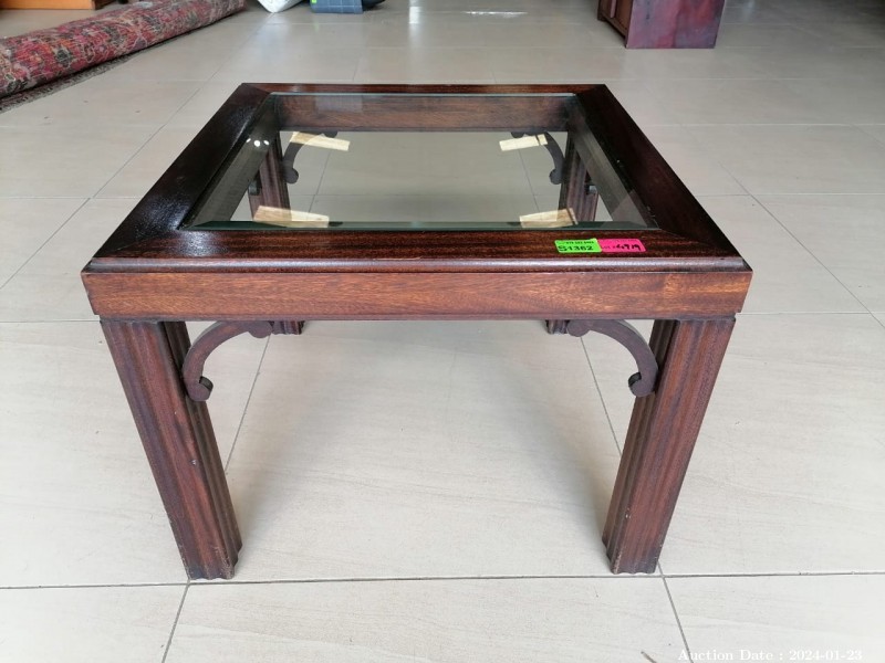 4919 - Wooden Side Table with Glass Insert