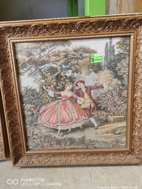 375 - Very Fine  Framed Tapestry - Dancing Couple