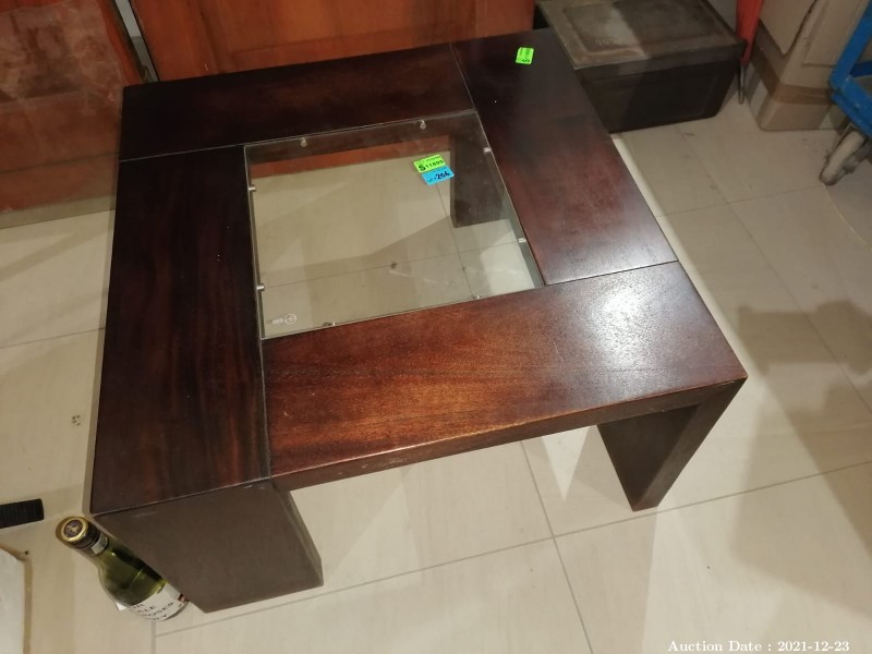 206 - Solid Wood Side Table with Glass Inlay