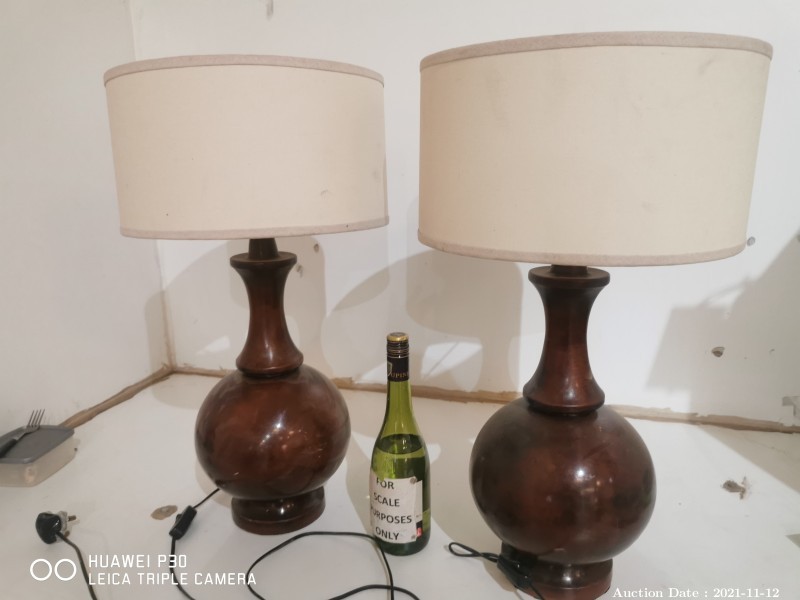 327 - Pair of Wooden Bedside Lamps