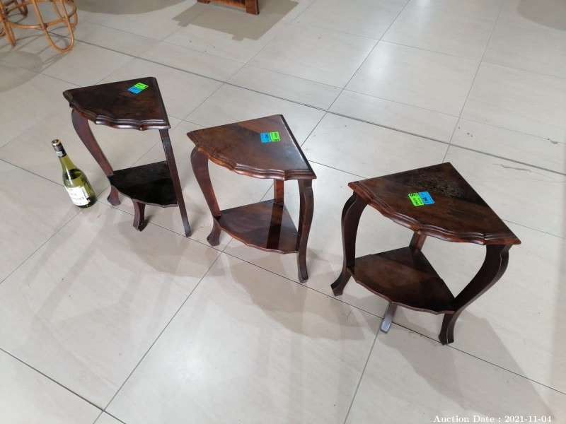 241 - Trio of Solid Wood Corner Side Tables - Beautifully Shaped