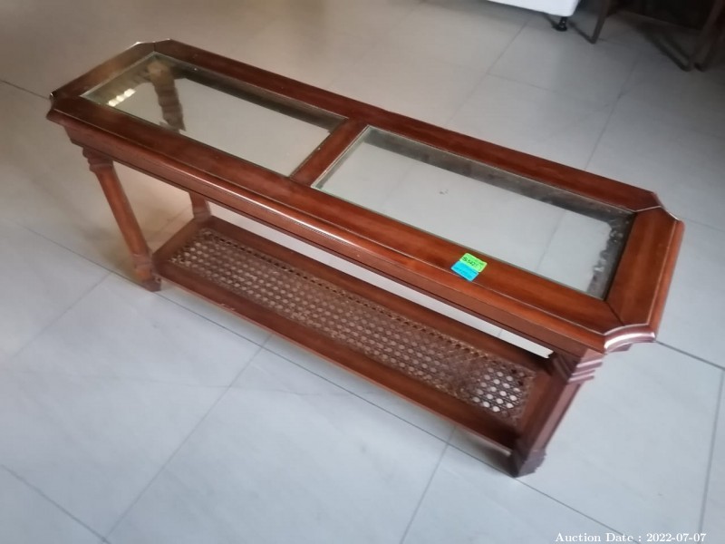 2310 - Beautiful Wooden Side Server Table with Glass on top