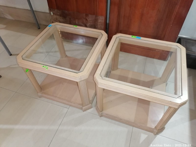 214 - Pair of Elegant Side Tables with Glass Inlay