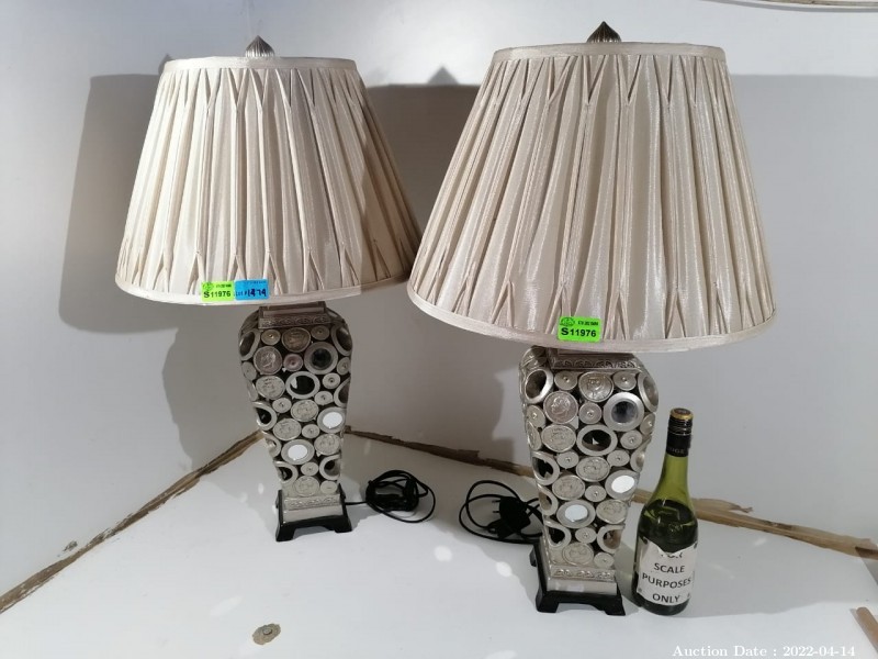 Lot 1479 - 2 x Ornate Lamps with Pleated Lampshades