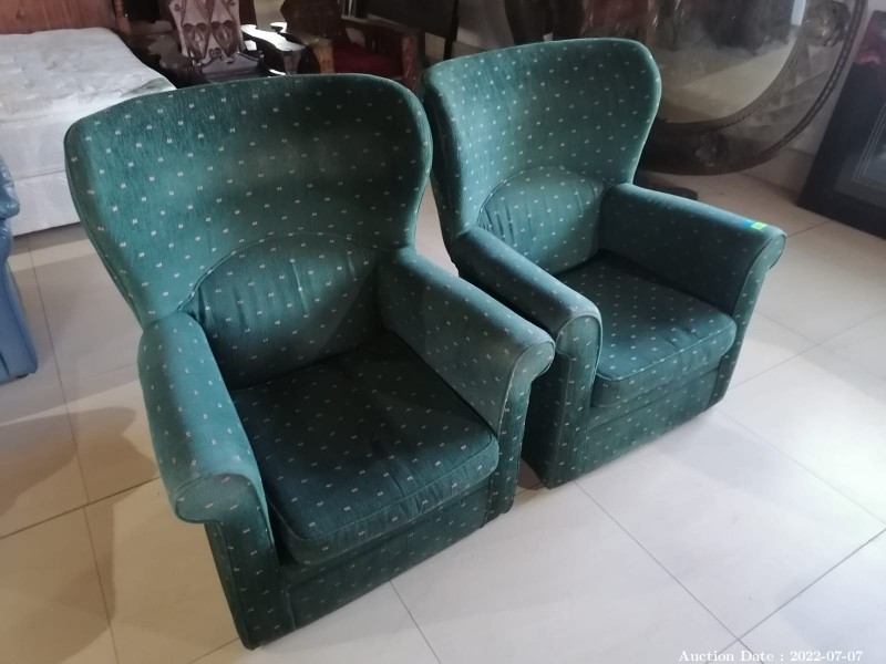 2340 - High Back Armchairs upholstered in green material (2)