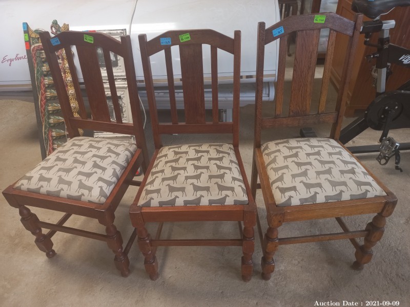 148 - Set 0f 3 Oak dining Chairs with African Print Upholstery