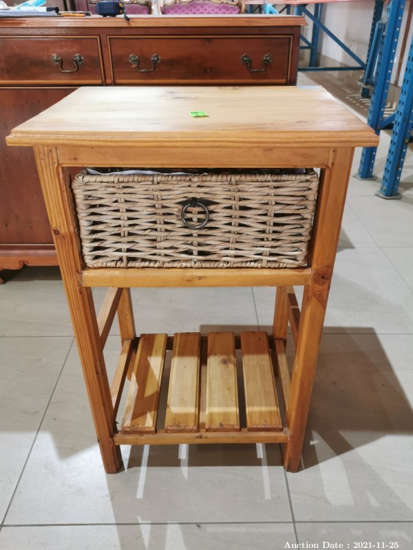 536 - Wooden Pedestal with wicker drawer
