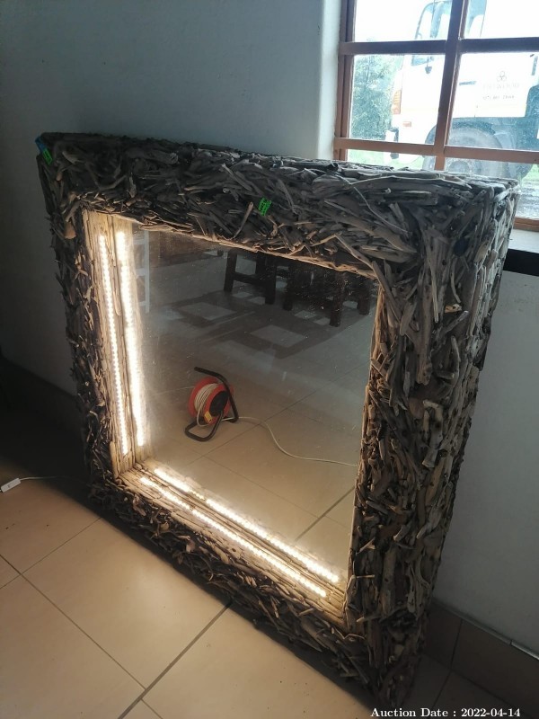 Lot 1505 - 1 x Large Driftwood Frame Mirror with LED Lighting