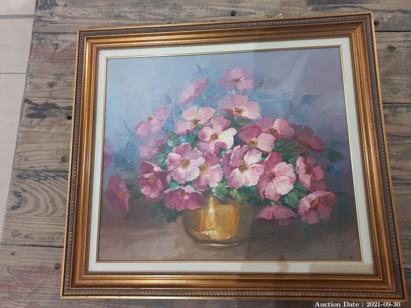 606 - Beautiful Floral Oil on Board - Dog Roses by V. Jaacks