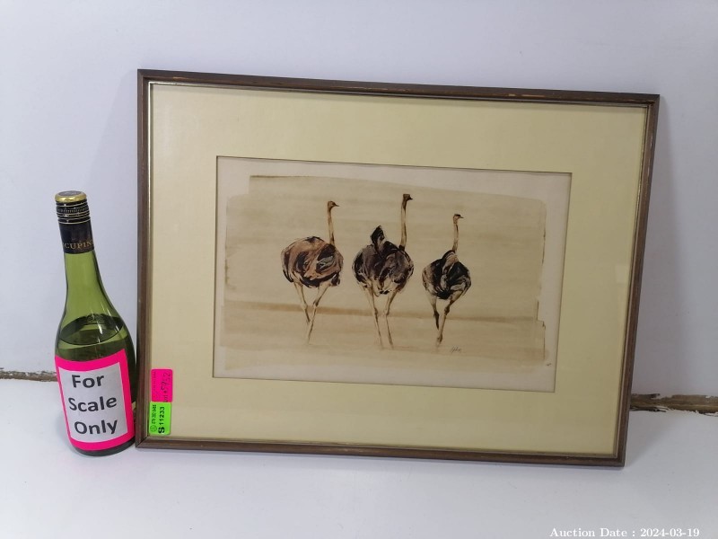 Lot 5952 - Lovely Framed Watercolour of Ostriches