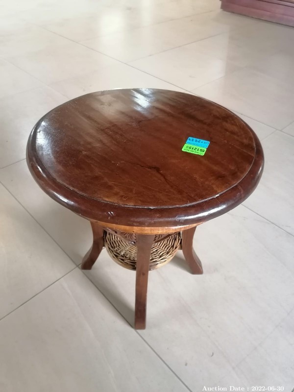 2237 - Carved Solid Wood & Wicker Side Table