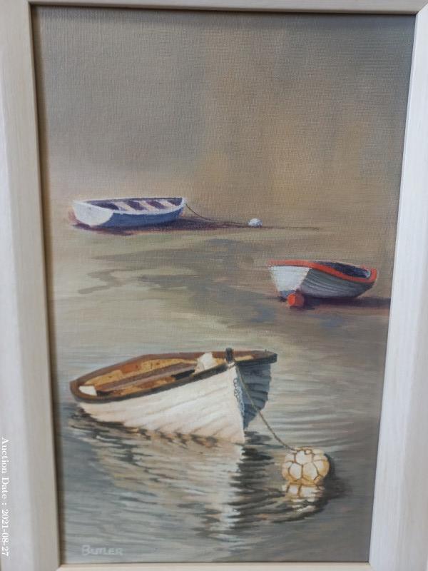 Lot 505 - \'Moored Rowboats\' - Oil on Board signed \'Butler\'