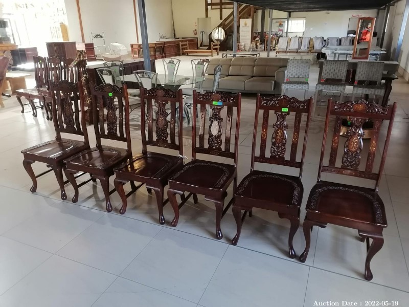 1836 - 6 x Stunning Hardwood Chairs with Brass Inlay & Carving Detail
