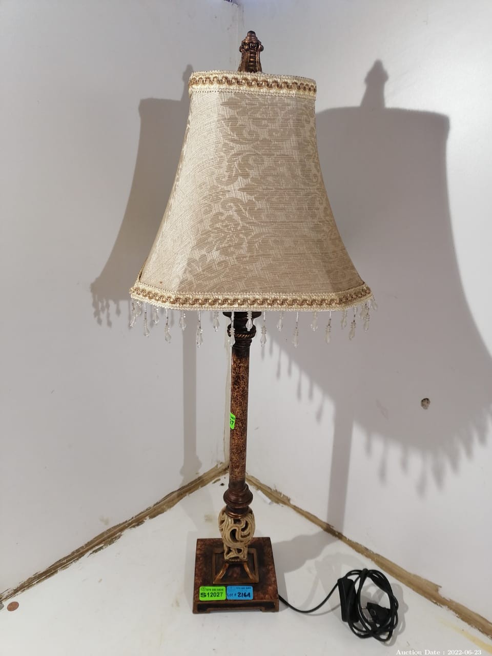 2164 - Side Table Lamp, unusual detailing with lampshade
