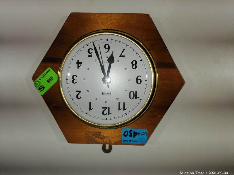 430 - Wall Hanging Clock in Brass & Wood