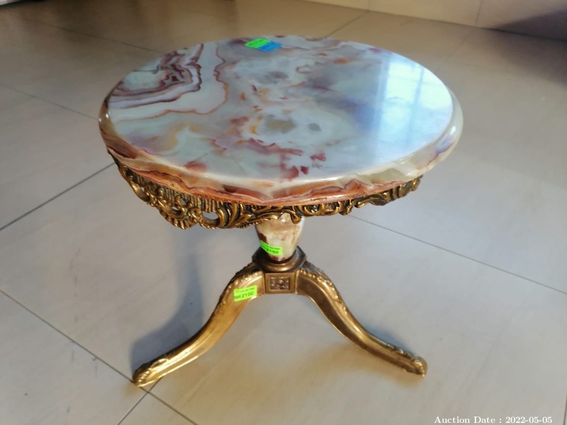 1679 - 1 x Plated Brass & Marble Side Table