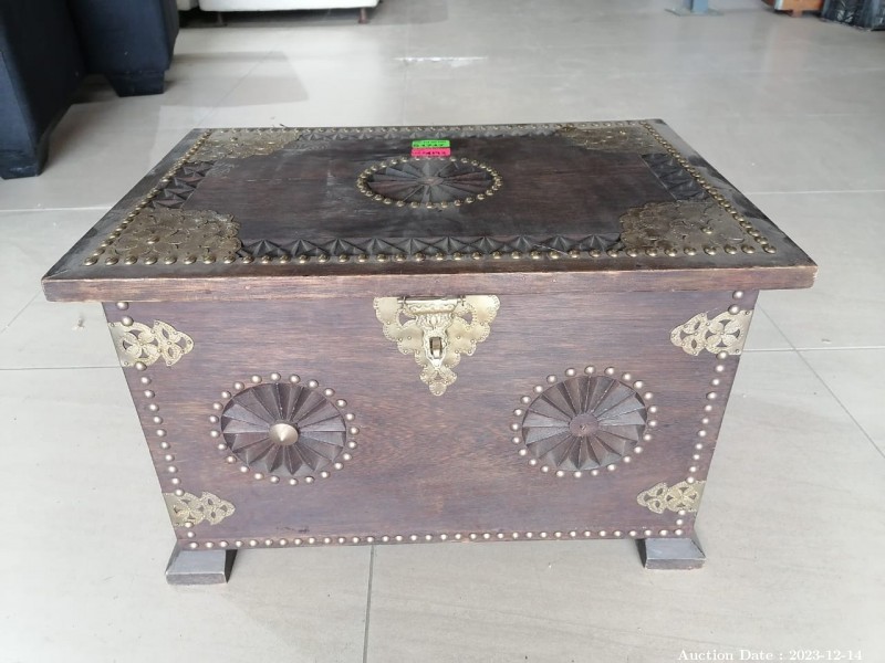 4193 - Solid Wood Kist with Brass Detail and Decorative Carvings