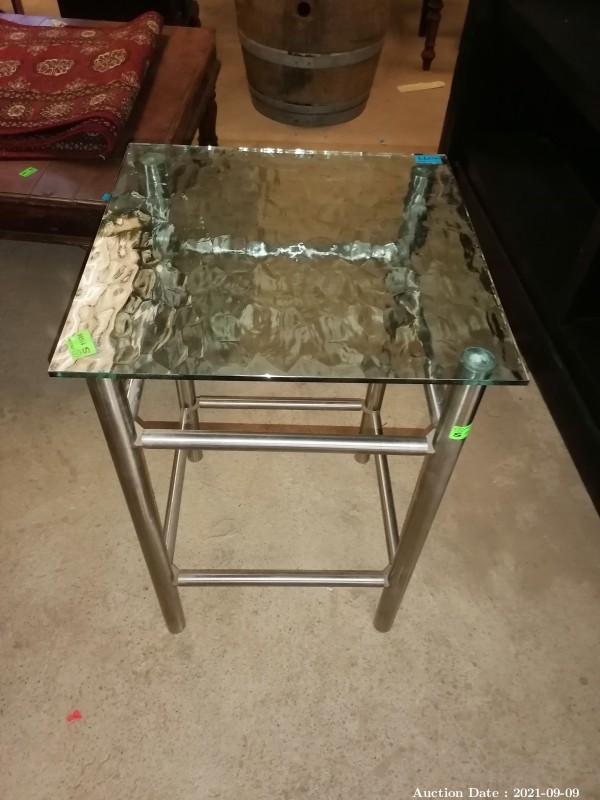 177 - Glass and S/Steel Side Table