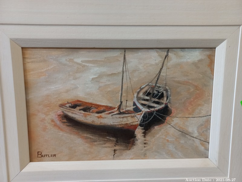 Lot 523 - \'Pair of Rowboats\' Oil on Board signed \'Butler\'