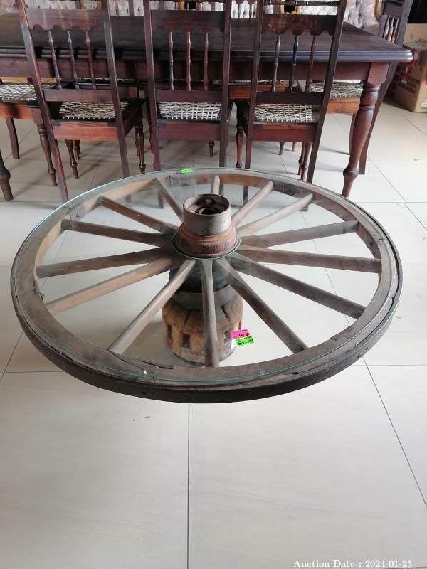 4937 - Wagon Wheel Coffee Table with Glass Top